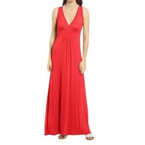 Loveappella v-neck jersey maxi dress in red lipstick size m.